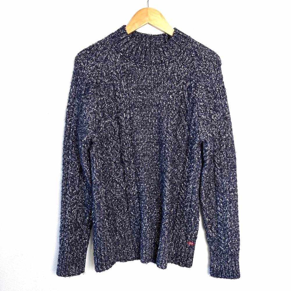 Alpaca Wool heritage Banana Republic Marled Navy Crewneck Sweater sz M blue
